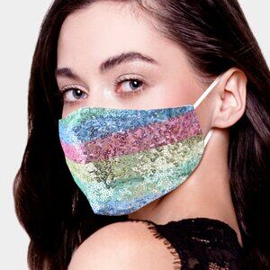 Rainbow Sequin Face Mask | Multicolor Sparkle Festival Mask | Reusable NWT